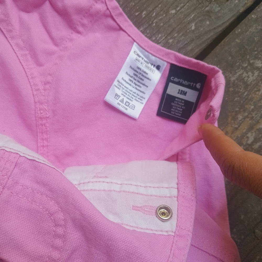 Carhartt Pink Kids Suspender Overalls Size 18 Months - Picture 5 of 8